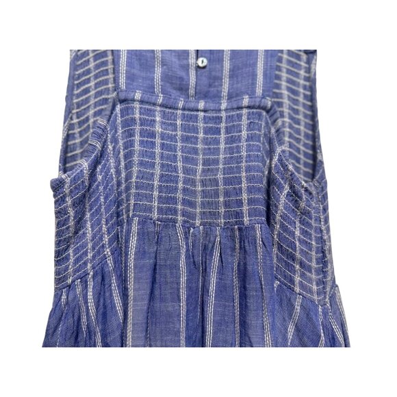 Free People Chambray Striped Dress Medium Pastel Blue Smocked Waist Ruffle Boho - Picture 16 of 16
